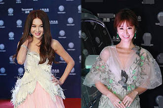 温碧霞渐变抹胸裙大秀香肩 林心如低胸露诱人锁骨